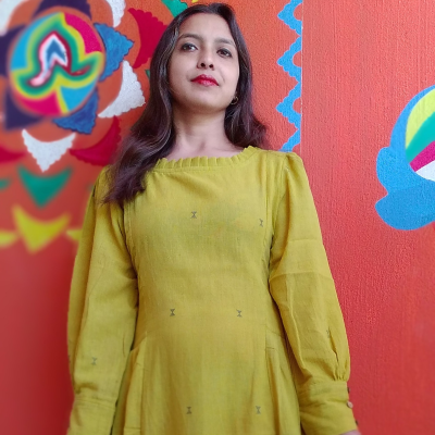 MONOLOGUE,Chrome Yellow -Handwoven Kala Cotton,long Sleeved,Fit & Flare Dress