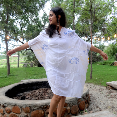 DC 'Sky Expance' Mid-length dress| Anti-fit, Hand-painted, Zero-waste design