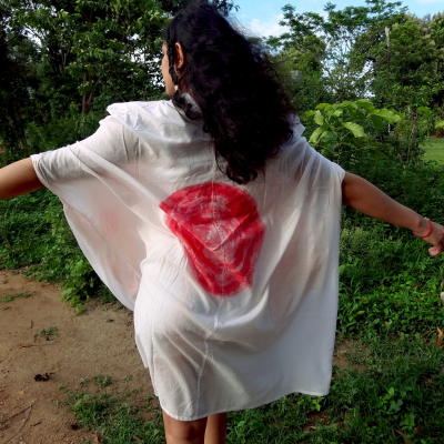 DC 'Energy center' Mid-length dress| Anti-fit, Hand-painted, Zero-waste design