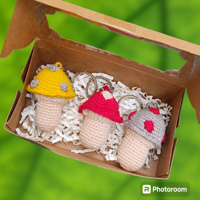 Crochet mushroom keychain