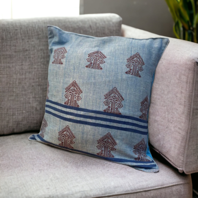 Light Blue Hand Block Printed Cushion Cover - Set of 2