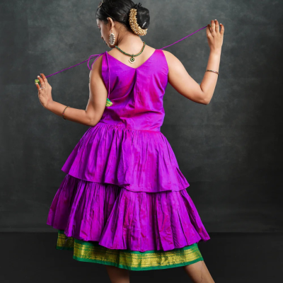 Little Miss Sunshine-Frock-Dress in purple with green zari Ages 1-6