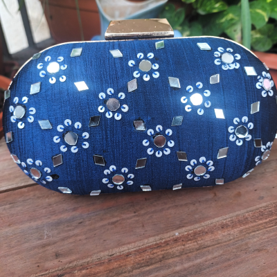 Blue mirror and sequin  embroidered clutch