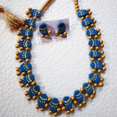 Hand made Blue Terracotta Necklace set.