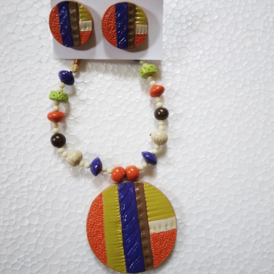 Hand made Terracotta Multi color Necklace set.