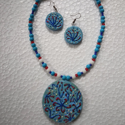 Hand made Blue sky star Terracotta jewellery necklace set
