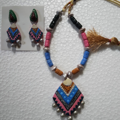 Hand made Terracotta Multicolor Terracotta Necklace set