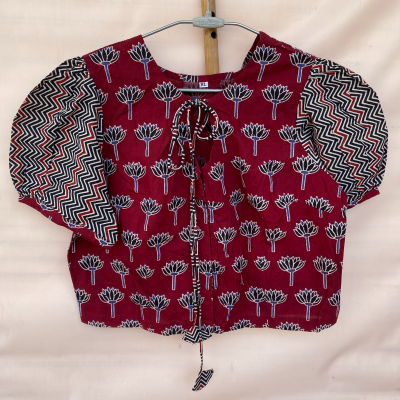 Blouse Top - Lotus Ajrak Cotton