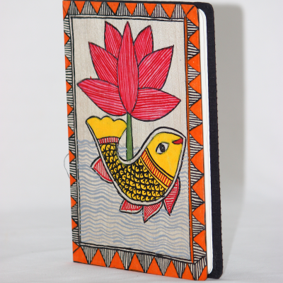 Fish Design On Handpainted Madhubani Silk Diary