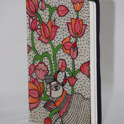 Pink green silk handpainted madhubani  diary