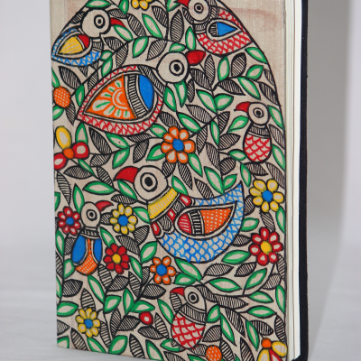 Birds Design On Handpainted Madhubani Silk Diary
