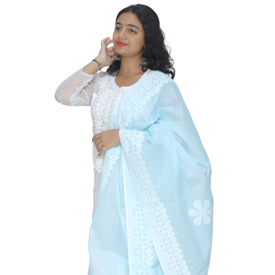 Applique Work Hand Made Organdi Dupatta (Blue)