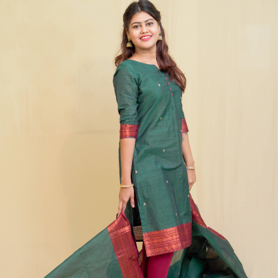 Geet - Kurti with dupatta in pure kanchi cotton in Teal color