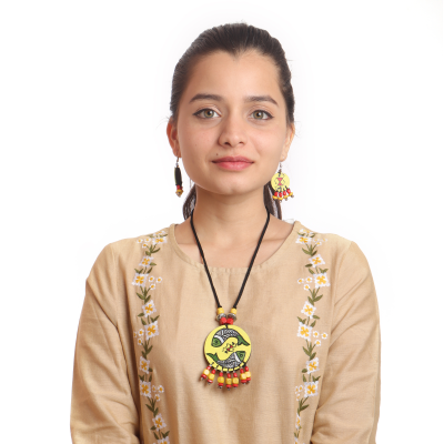 Handmade Handpainted Warli MDF Jewellery (Yellow)