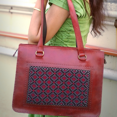 ATELIER -HandCrafted Cruelty Free Leather HandBag with Embroidery.