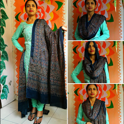 MEHFIL- Premium Modal Silk ,Natural Dye,Ajrakh Hand Block Printed Duppatta/Stole