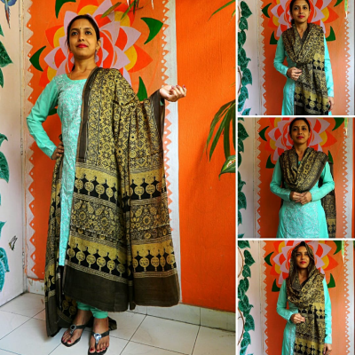 NAZARANA - Premium Modal Silk ,Ajrakh Hand Block Printed Duppatta/Stole