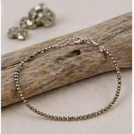 Pyrite Anklet for Wealth & Protection | Gold-Tone Beaded Anklet | Dainty Handmade Payal | Lucky Stone Jewelry for Prosperity & Confidence