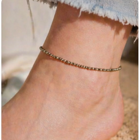 Pyrite Anklet for Wealth & Protection | Gold-Tone Beaded Anklet | Dainty Handmade Payal | Lucky Stone Jewelry for Prosperity & Confidence