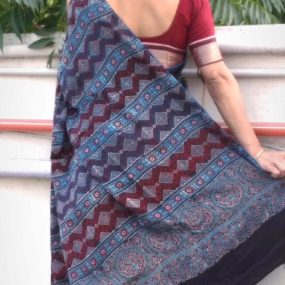Ajrakh Hand Block Printed Luxuriously Exotic  Modal silk Saree