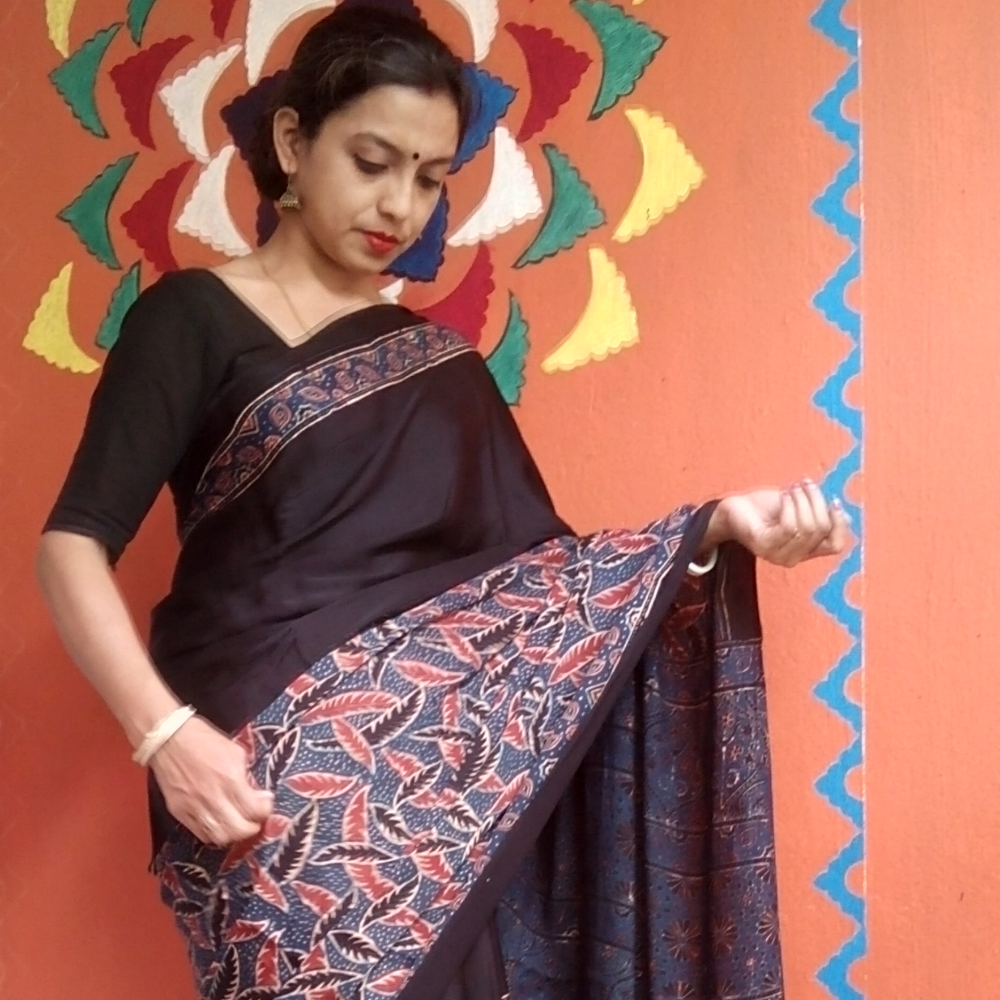 PARNO - Limited Edition Ajrakh Hand Block Printed Modal Silk Saree