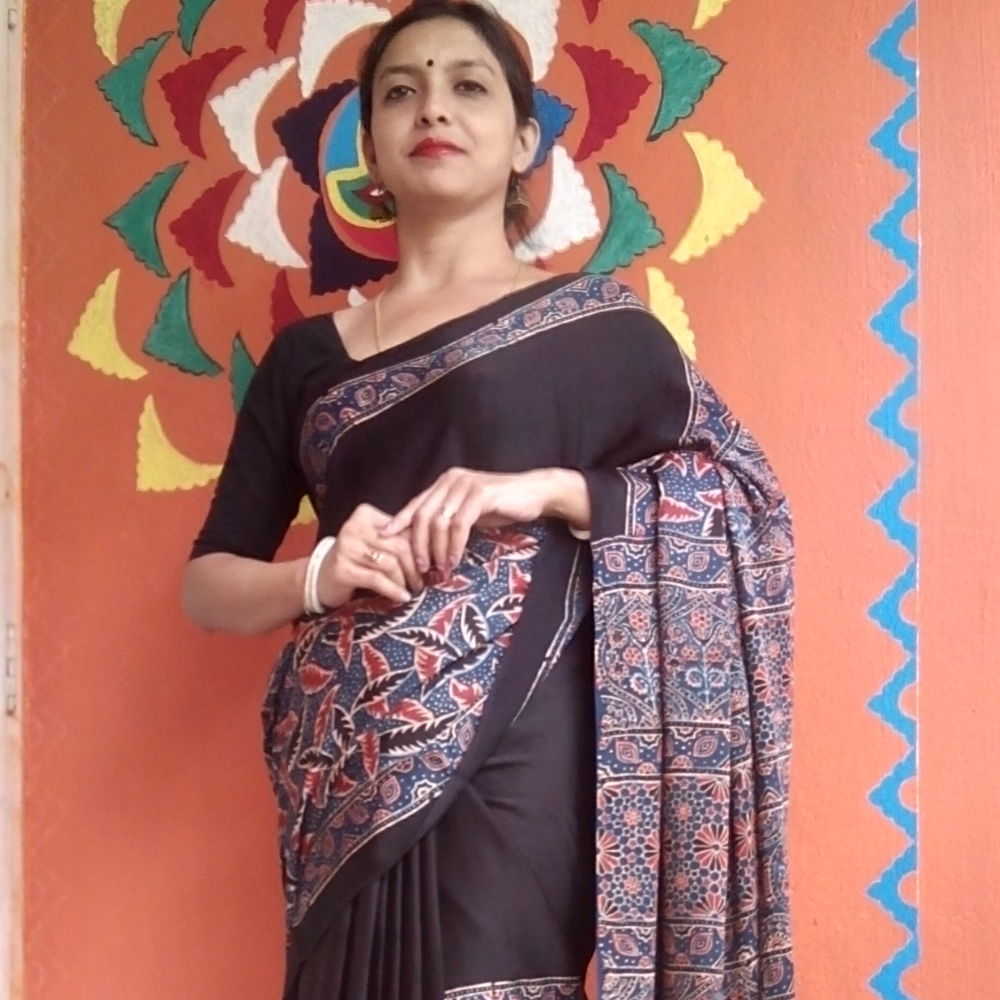 PARNO - Limited Edition Ajrakh Hand Block Printed Modal Silk Saree