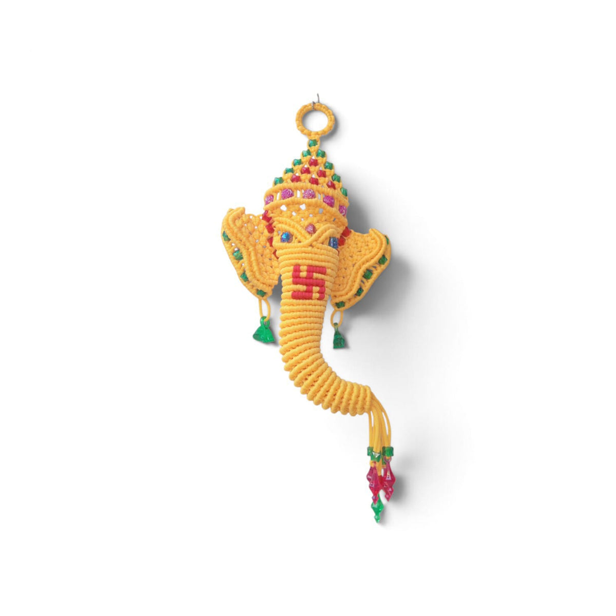 Handmade Macrame Lord Ganesha Wall Hanging in Bright Yellow | Decorative Spiritual Home Décor | Handmade nylon Thread Art