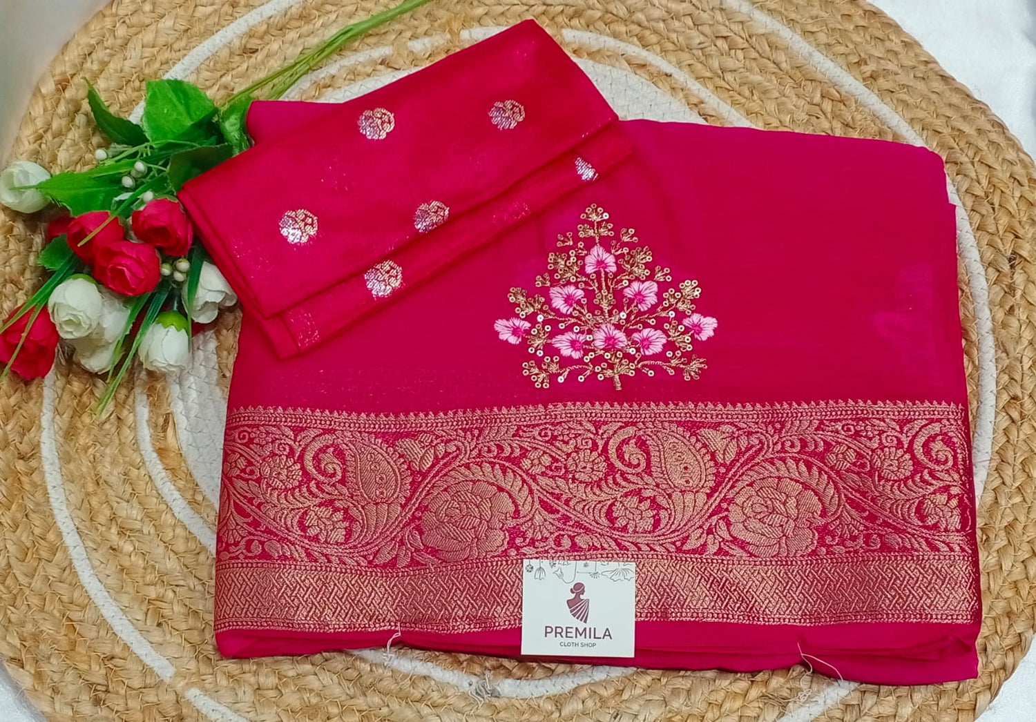 Saiyaraa Saree with hand-embroidered floral buttas
