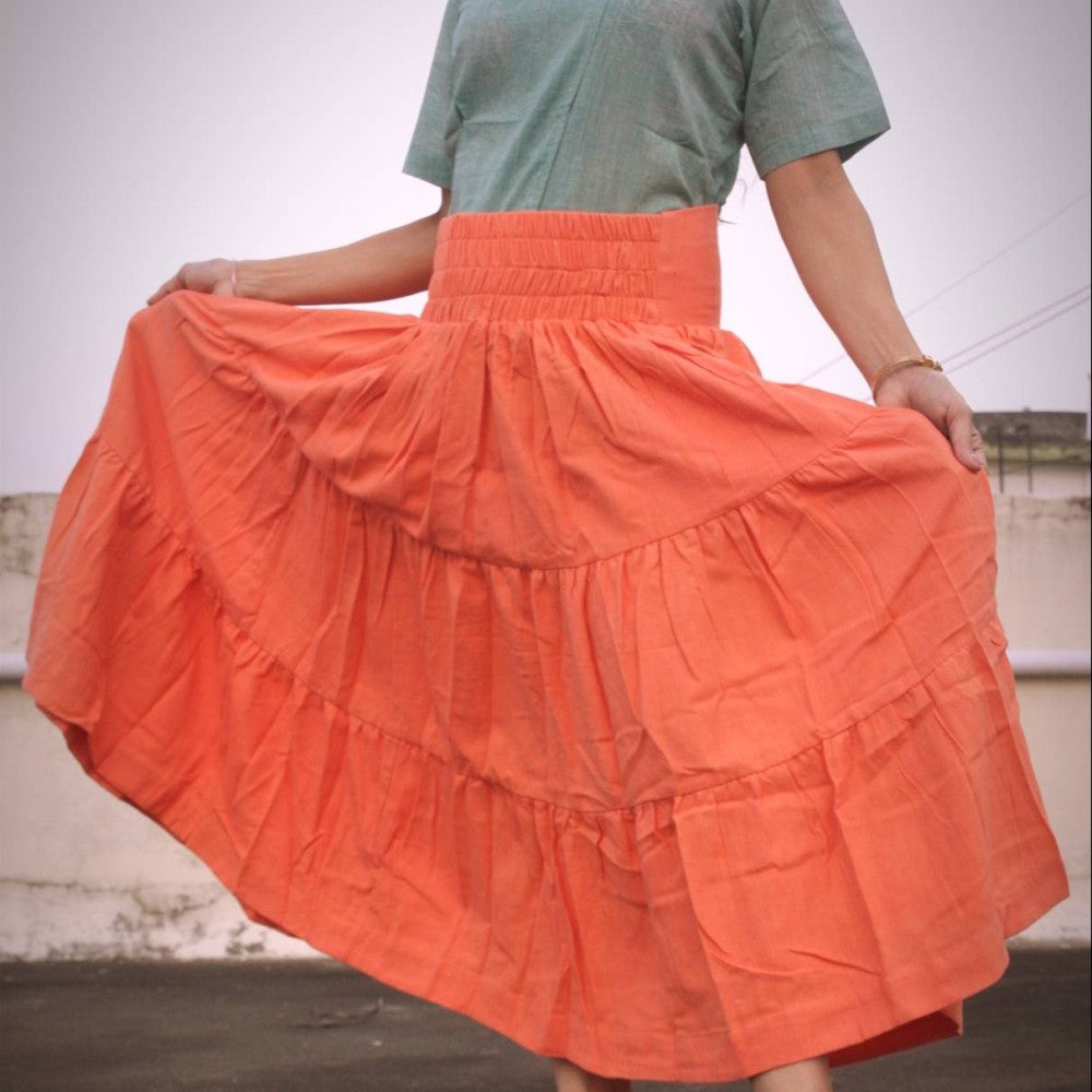 SAVANNAH - Linen/Cotton tiered maxi flared skirt,with elasticated waistband.