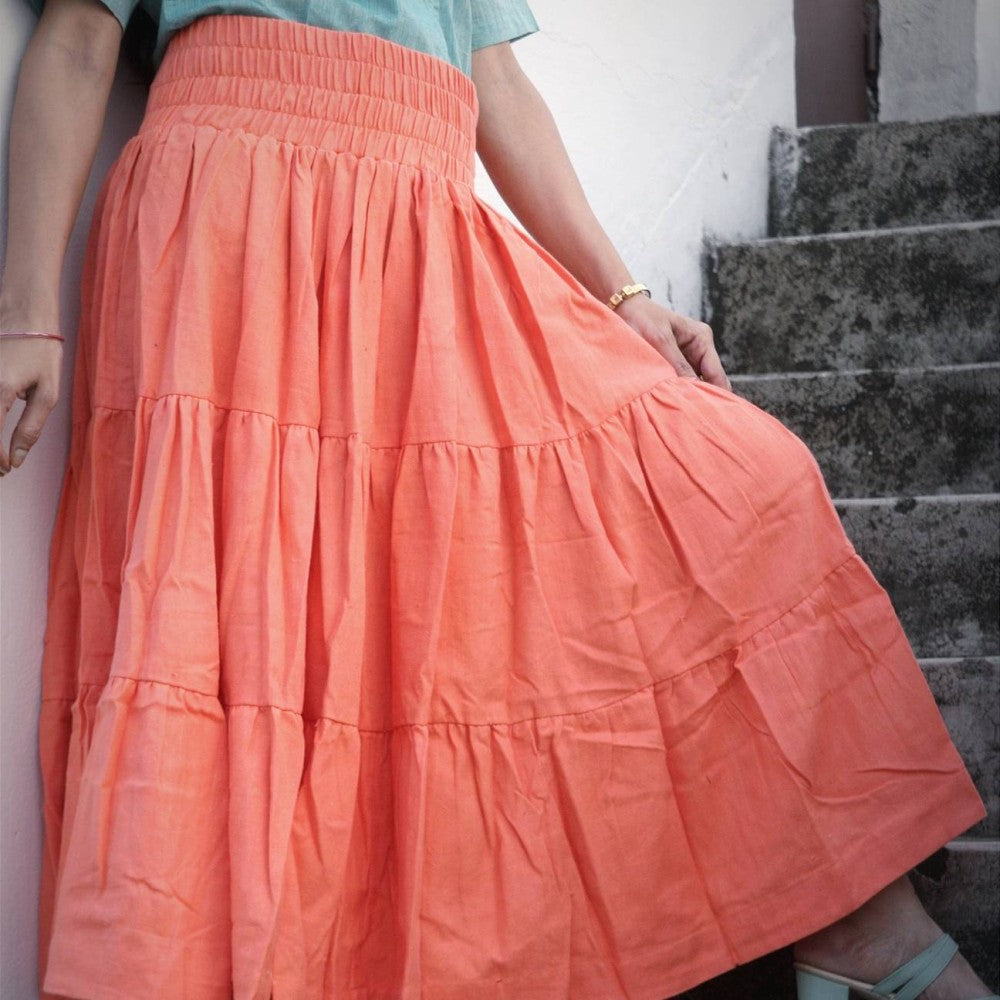 SAVANNAH - Linen/Cotton tiered maxi flared skirt,with elasticated waistband.