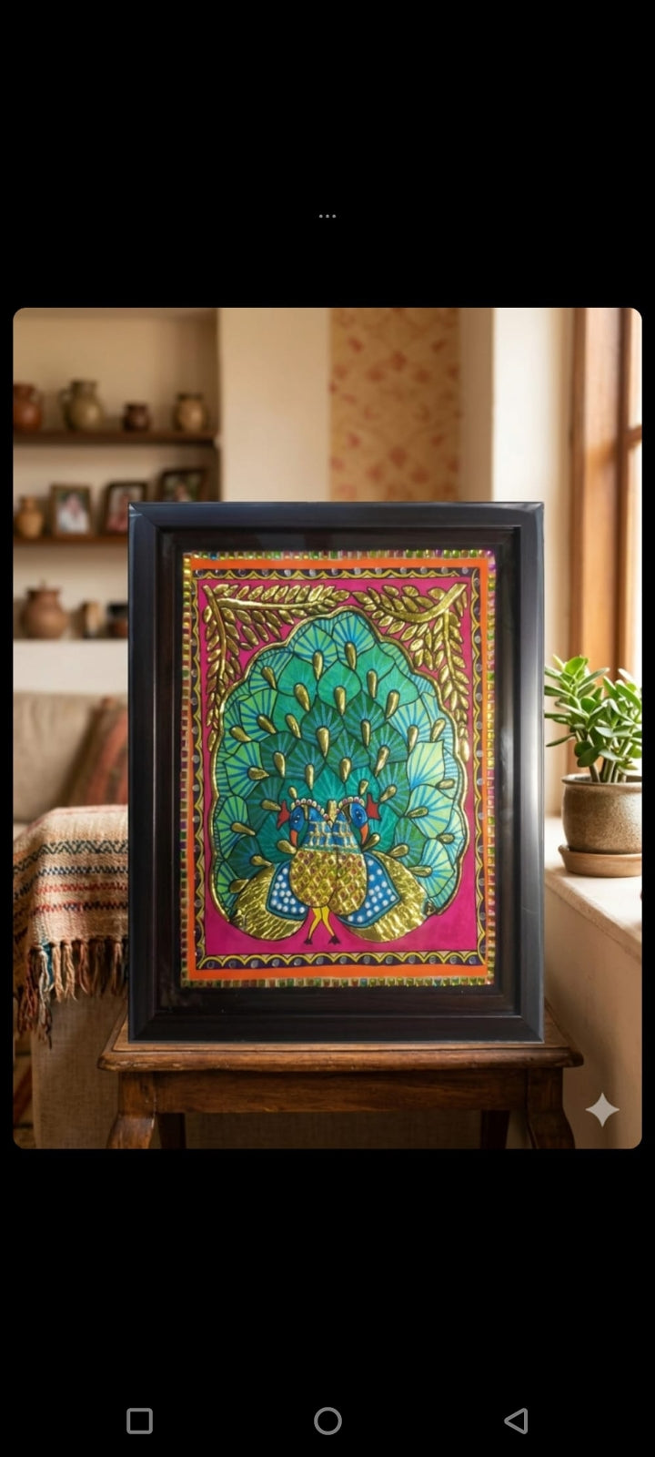 Madhubani peacock Tanjore fusion painting