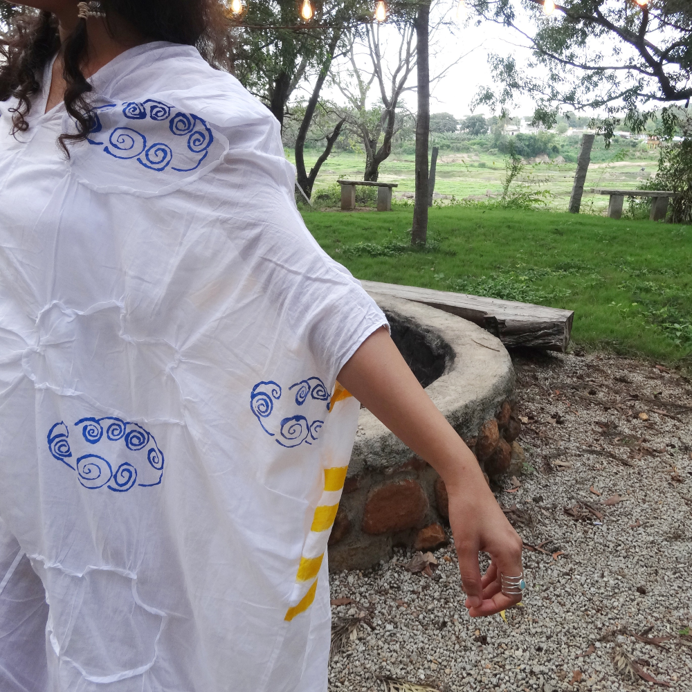 DC 'Sky Expance' Mid-length dress| Anti-fit, Hand-painted, Zero-waste design
