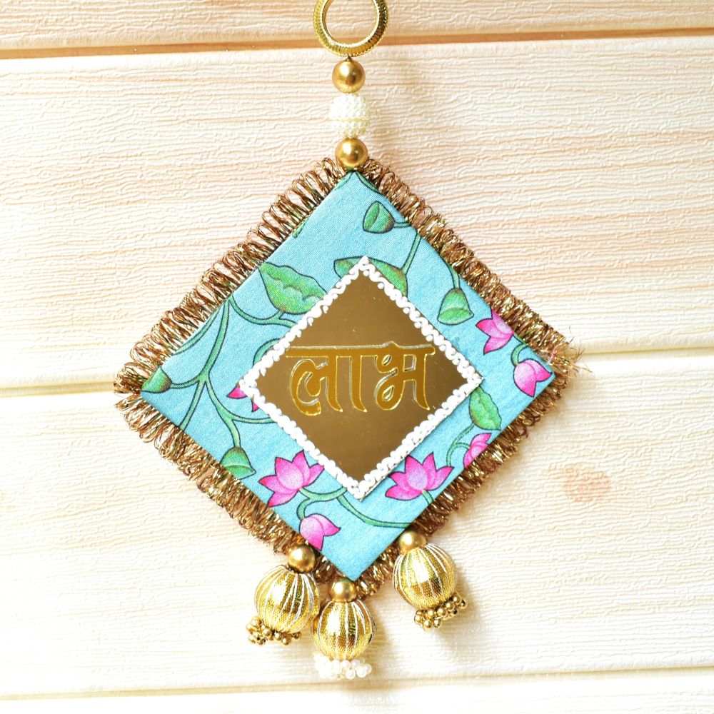 Elegant Teal Green and Pink Shubh Labh Wall Decor & Door Hanging Set