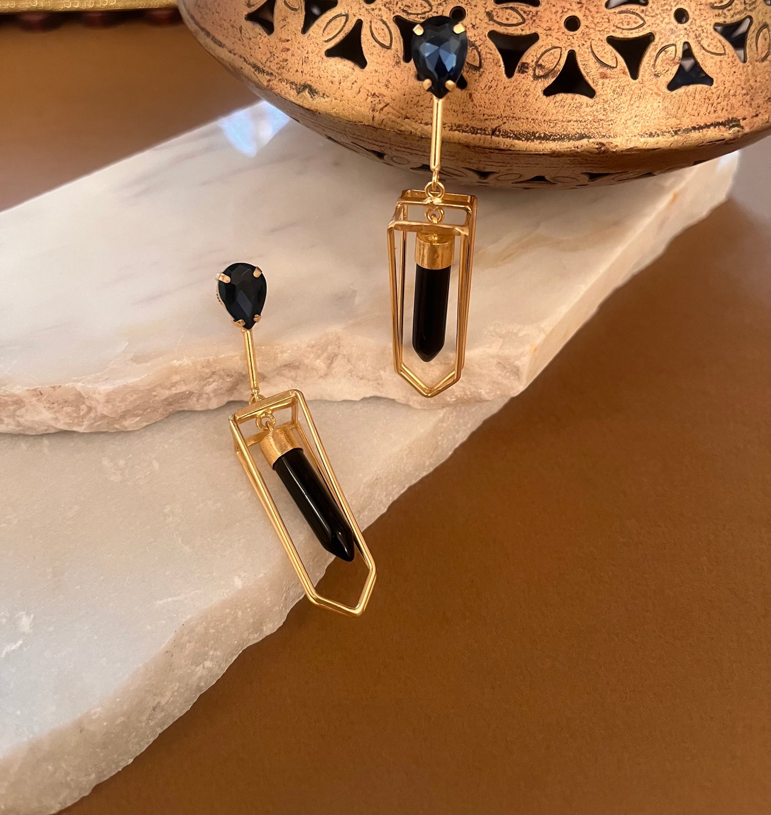 Navy Blue Bullet Long Earrings