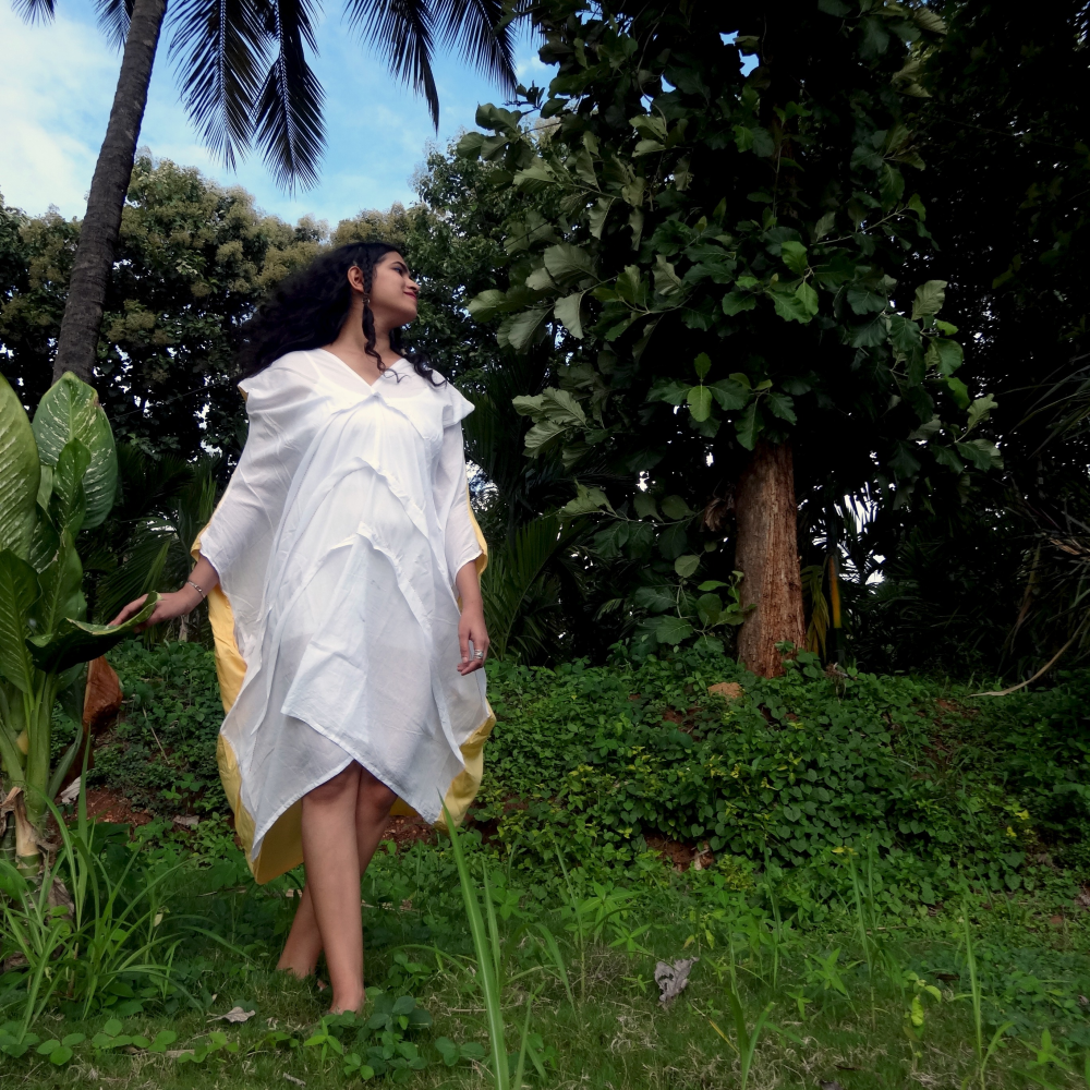 DC 'Sun dance' Mid-length dress| Anti-fit, Hand-painted, Zero-waste design