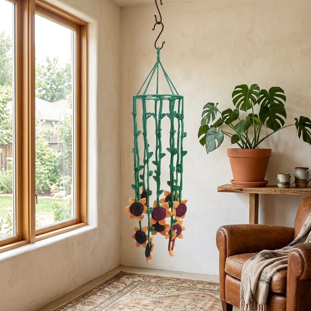 Boho Handmade Sunflower Macrame Hanging Chime Decor