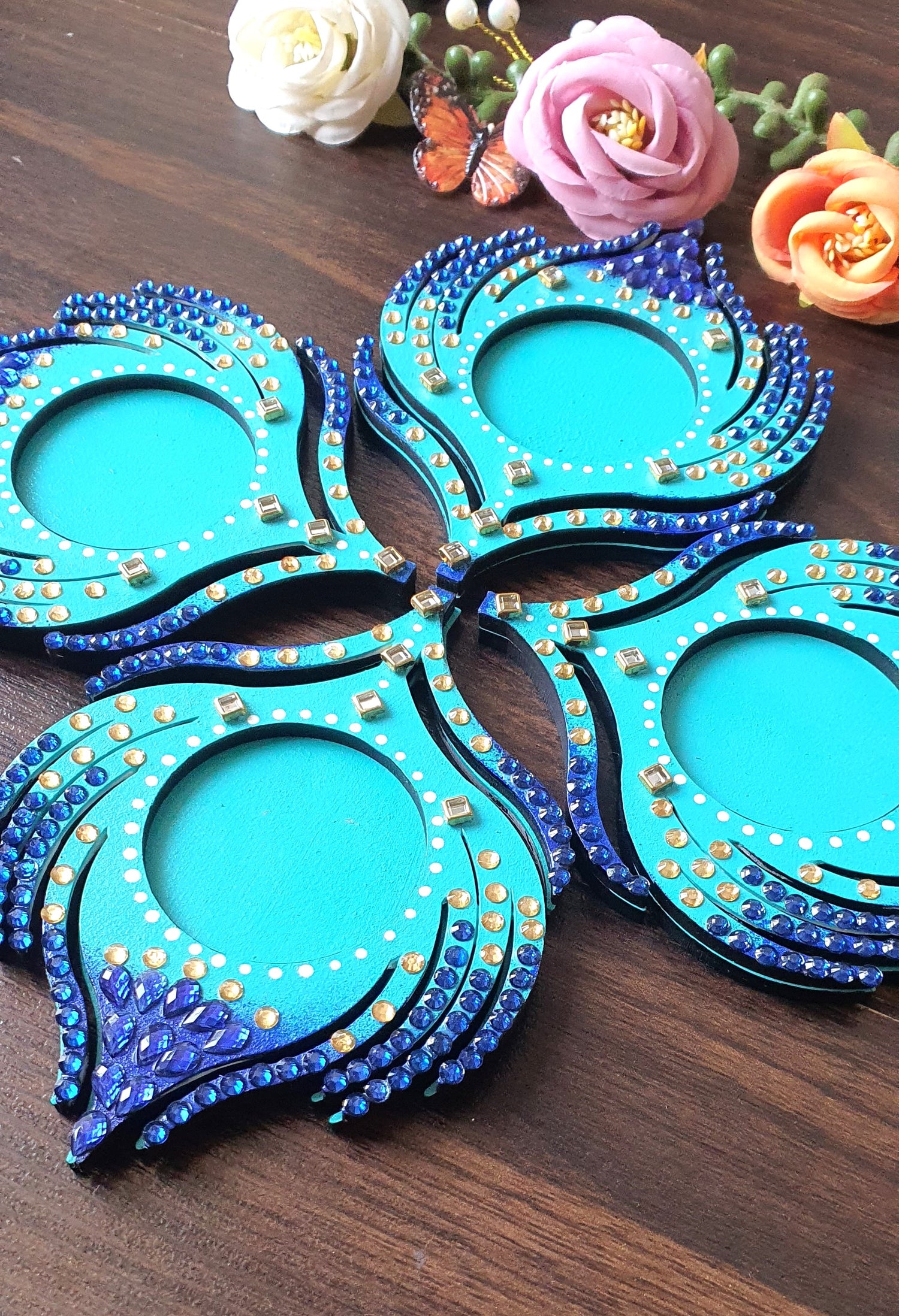 Peacock feather Designed Tea light Holders  Set