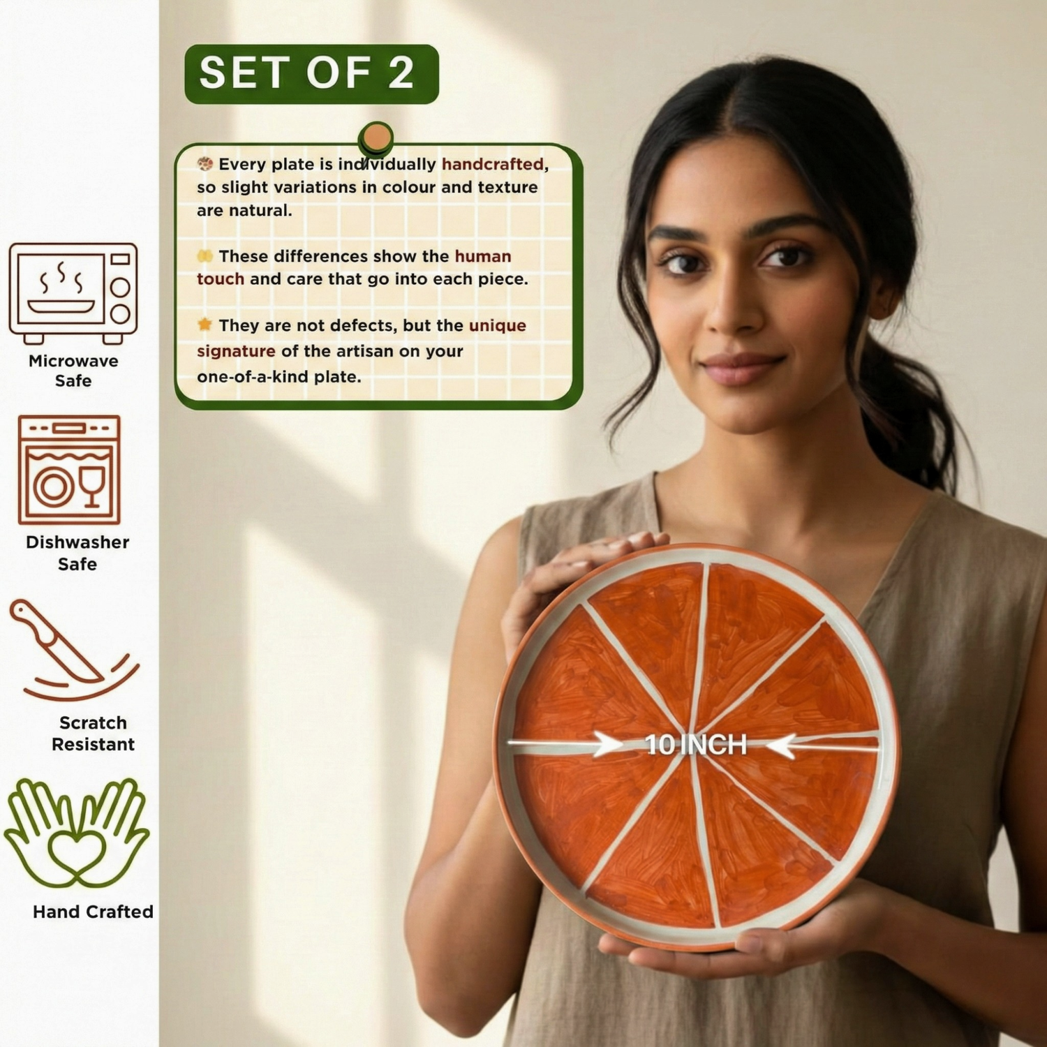 Mittory Ceramic Serving Platter |Round, Deep Dish, 10 inch| Snacks, Starter & Pizza Tray (Pack of 2, Microwave Safe)