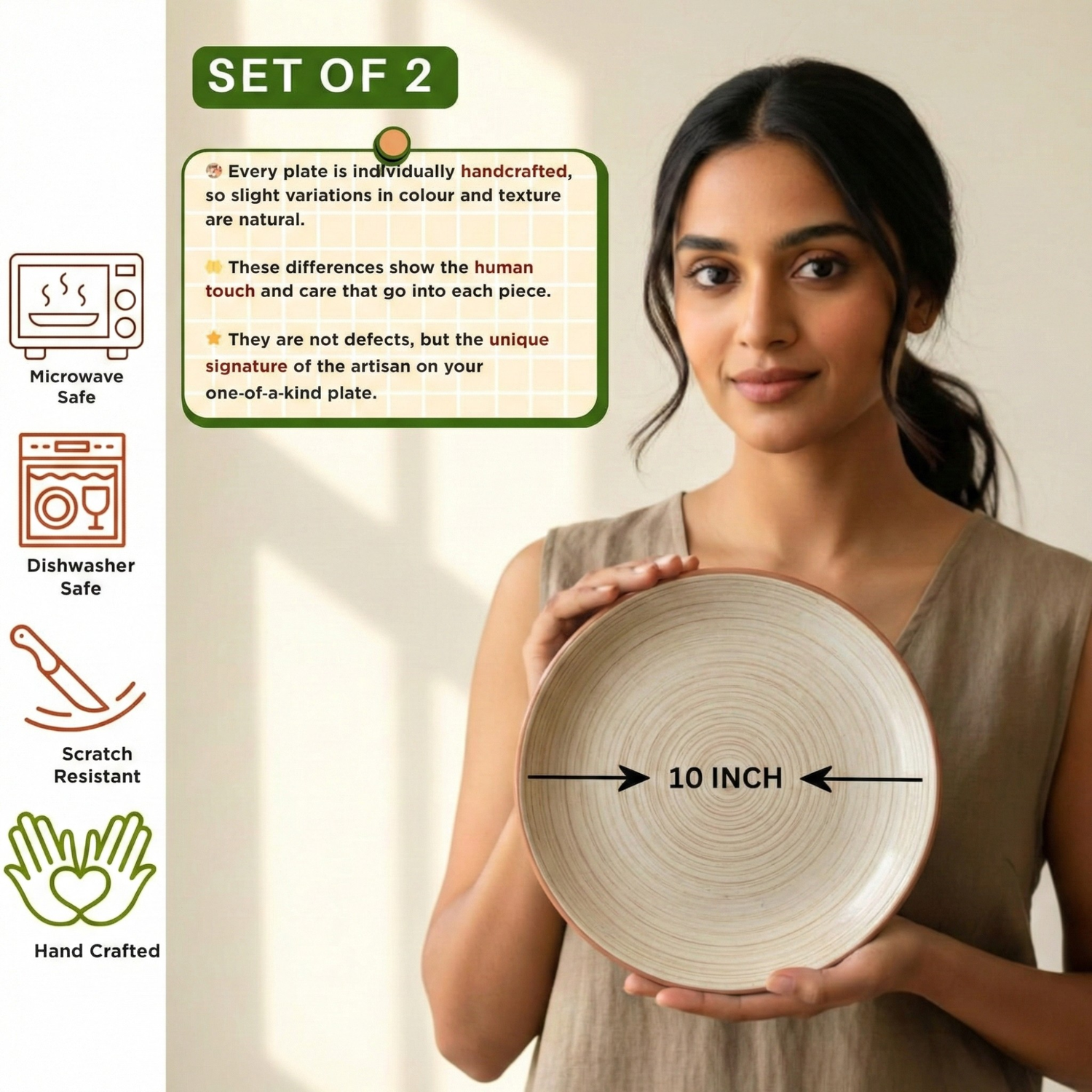 Mittory Rustic Spiral Ceramic Dinner Plate Set of 2 |10 Inch| Handcrafted |Microwave Safe Dinner Plate