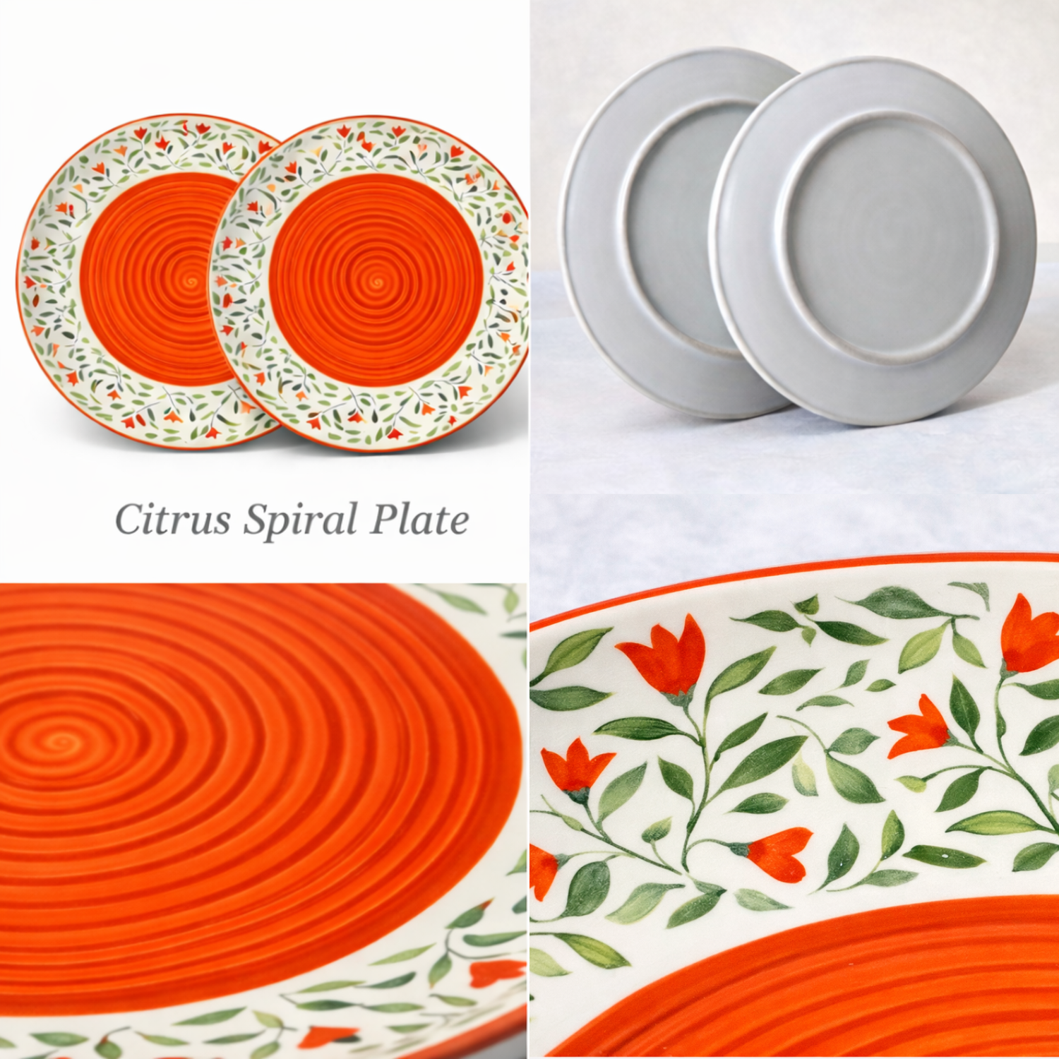Mittory 10 inch Citrus Spiral Ceramic Dinner Plates Set of 2| Full Size Plates Dinner Plate (Pack of 2, Microwave Safe)