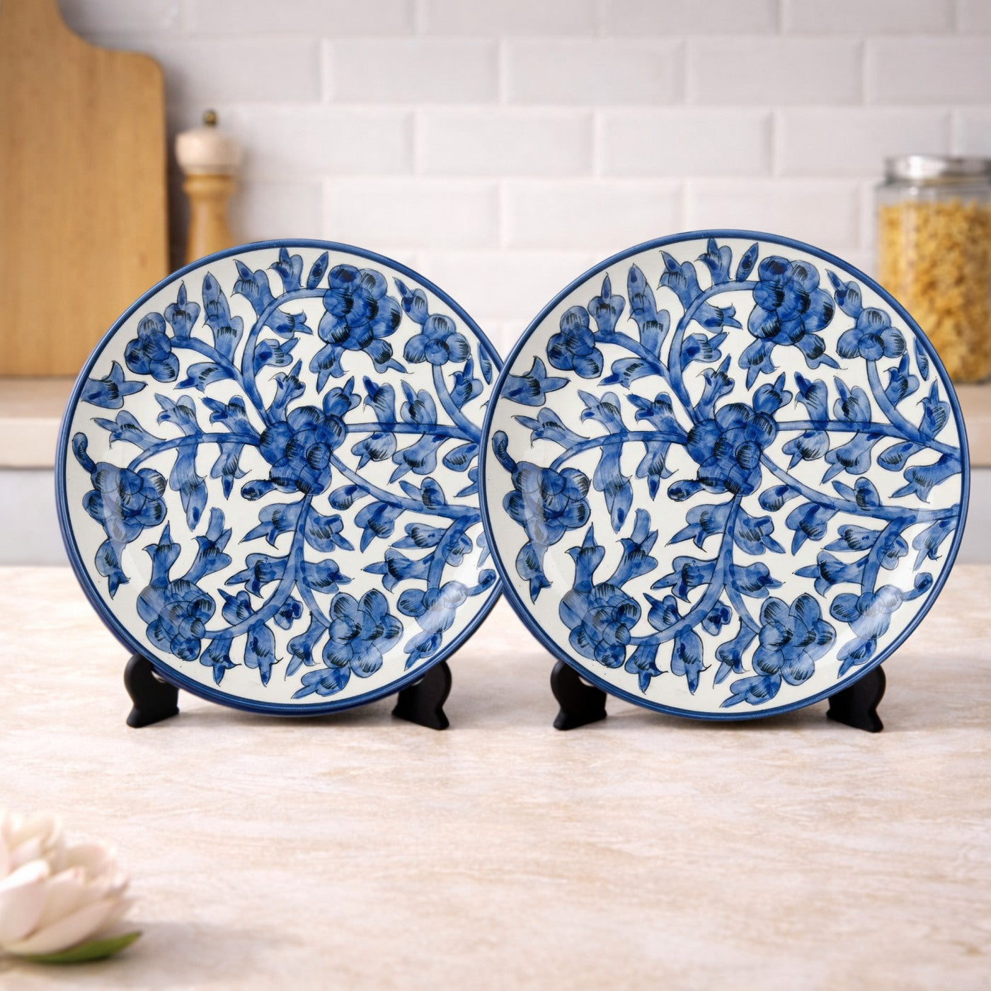 Mittory 10 Inch Blue Regency Ceramic Plates For Dinner Set of 2 |Full Size Hand Painted Dinner Plate