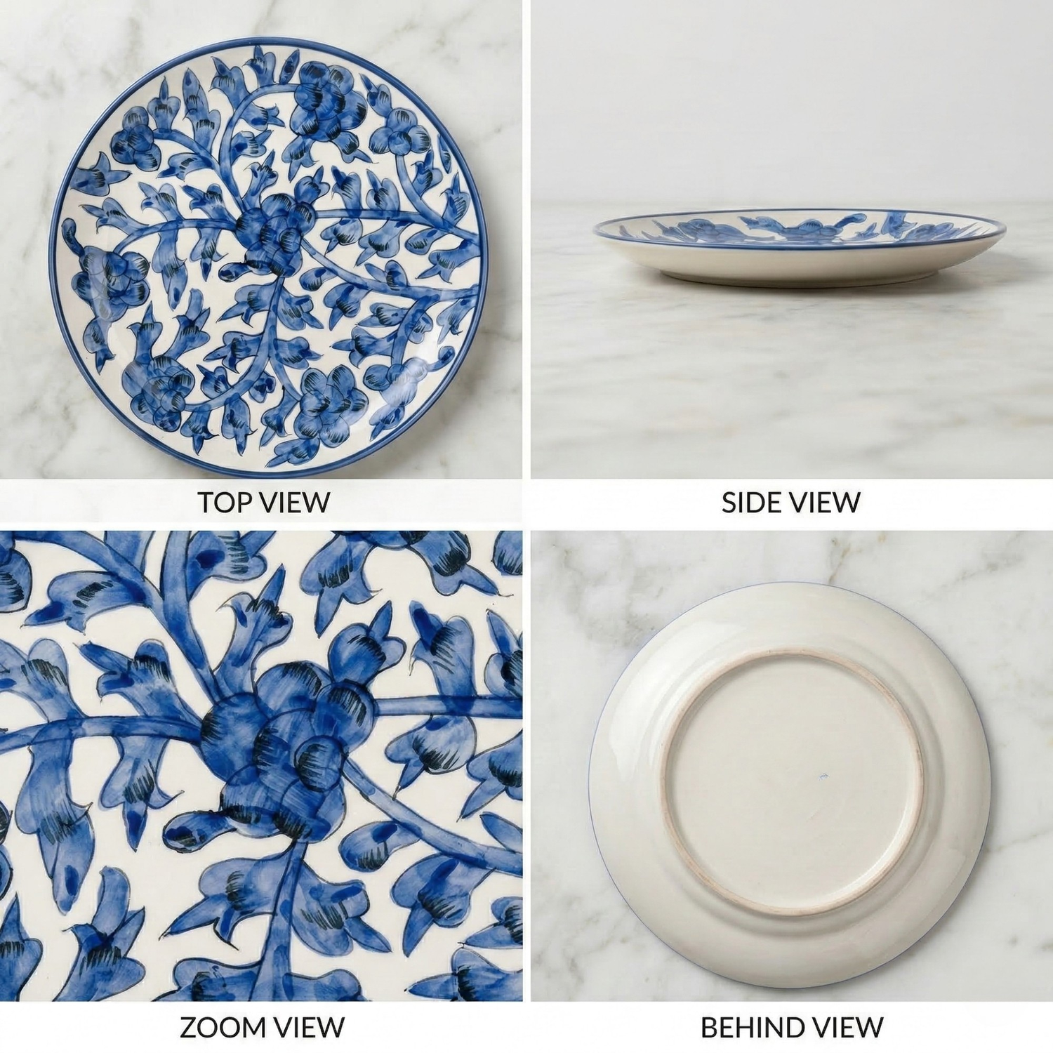 Mittory 10 Inch Blue Regency Ceramic Plates For Dinner Set of 2 |Full Size Hand Painted Dinner Plate