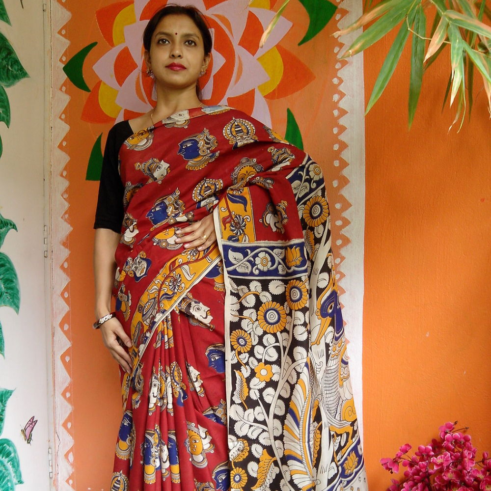 MUDRA - Traditionally Handblock printed Kalamkarri  Silk Masterpiece Saree