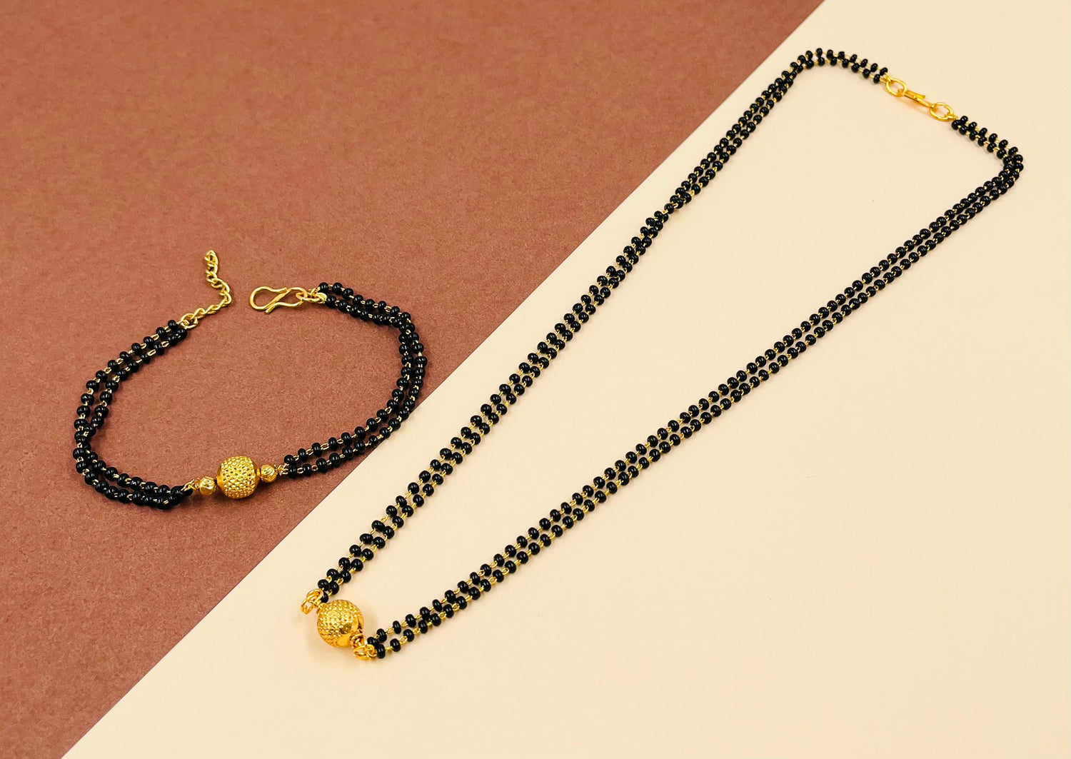 JHB Gold Plated Single Boll Mangalsutra and Hand Bracelet Combo Alloy, Brass Mangalsutra