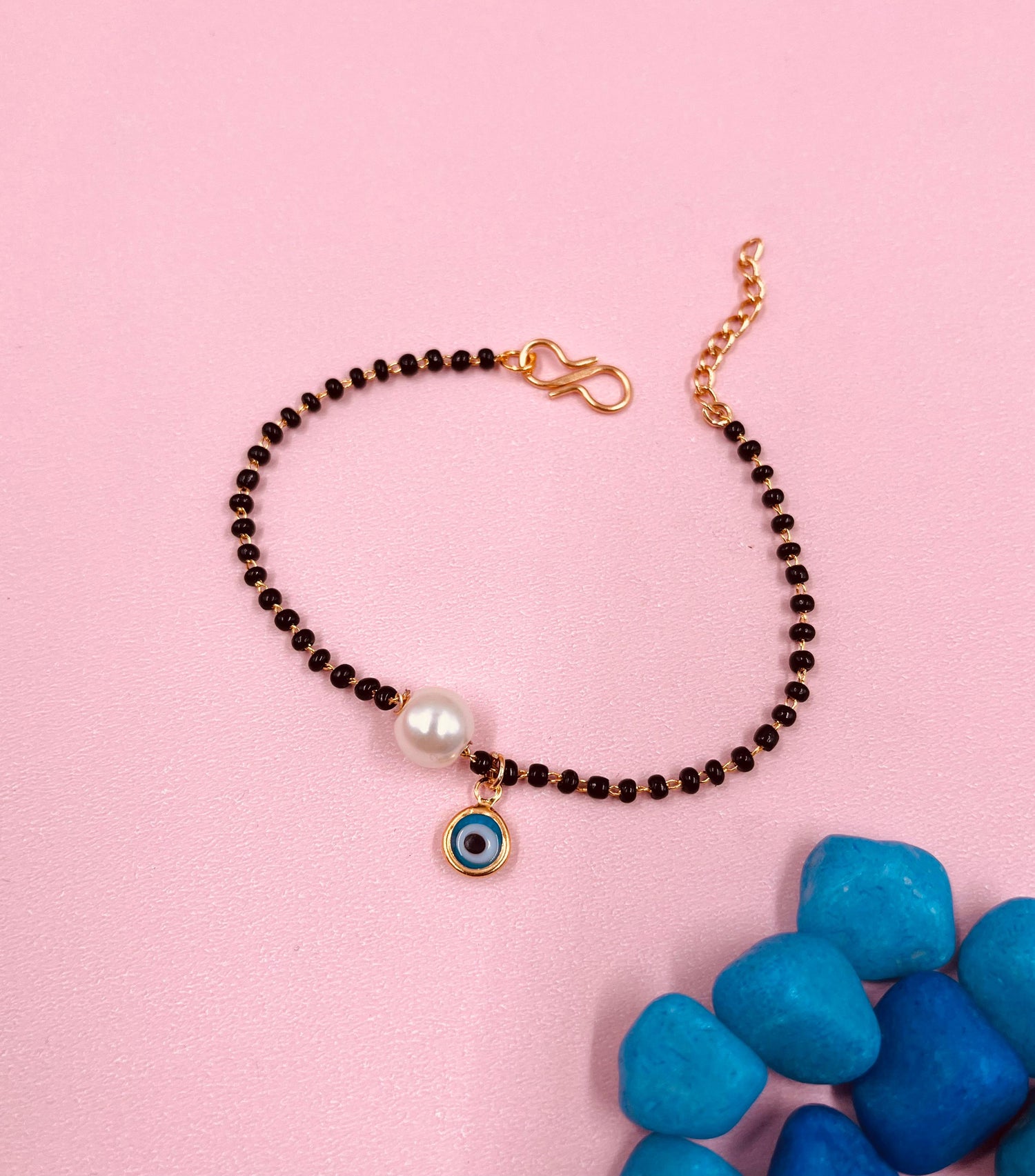 JHB Evil Eye Black bead Pearl Bracelet For Women And Girls