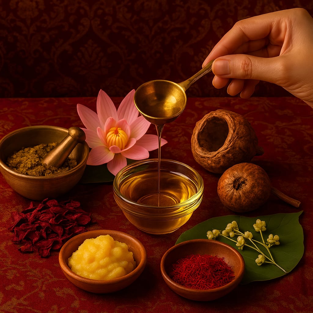 Organic Tribe Kumkumadi Lip Balm – natural Ayurvedic lip care made with saffron, sandalwood, and herbal oils. Deeply moisturizes, heals, and brightens dark lips naturally. 100% chemical-free, handcrafted luxury lip balm from India