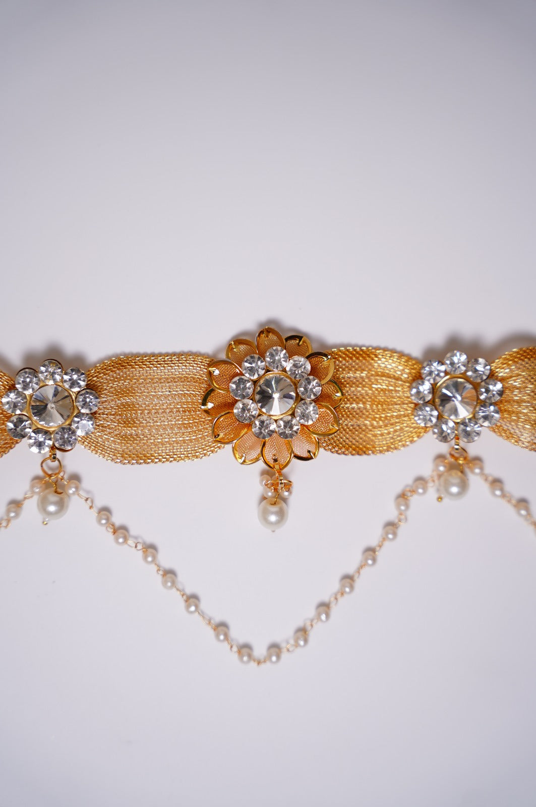 Handwork Gold-Plated Pearl and Rhinestone Kamarpatti