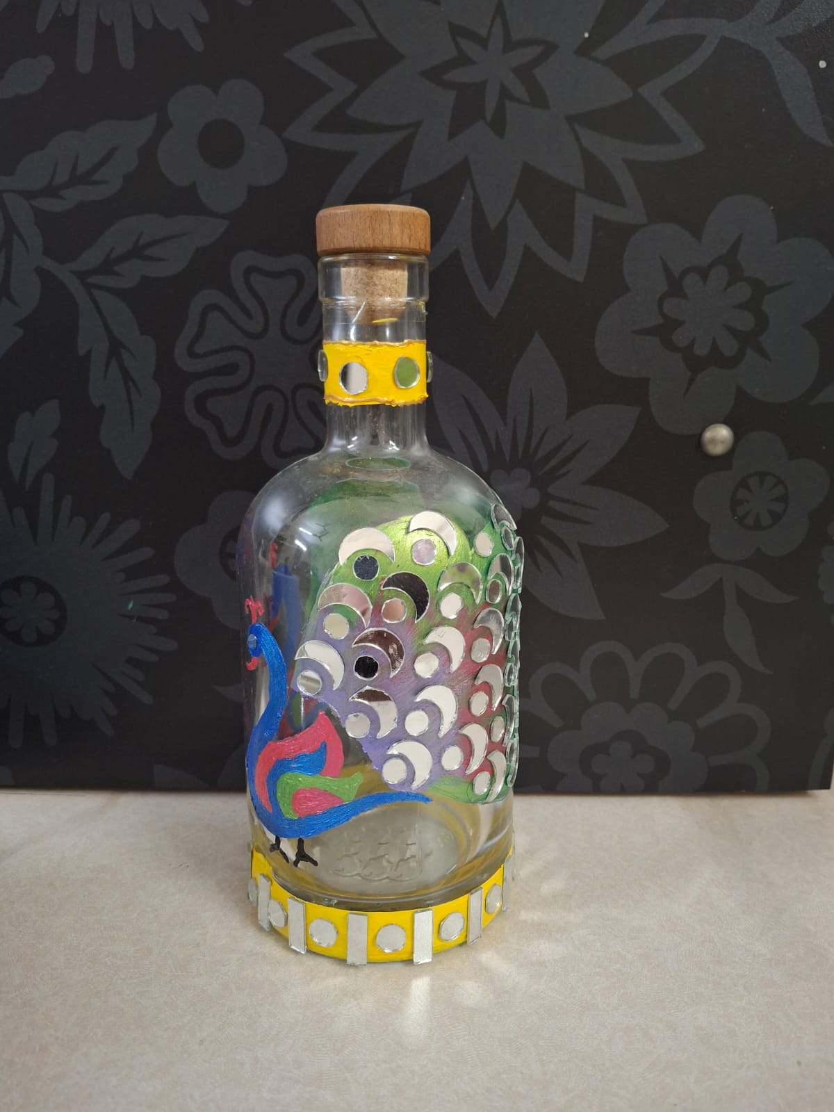 Peacock Mosaic Bottle Decor