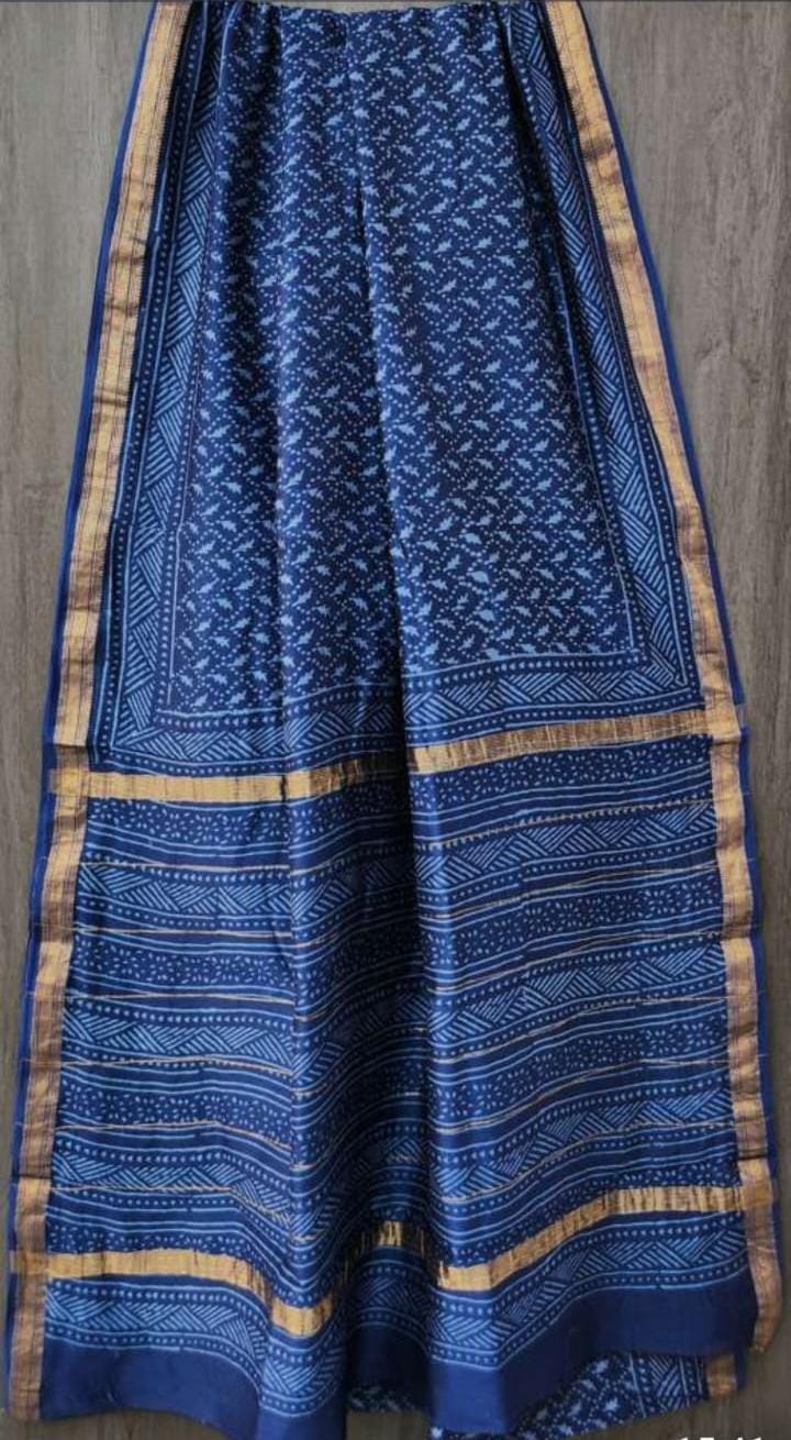 Maheshwari Silk Saree – Handblock Printed with Natural Vegetable Dyes(with Blouse Piece)