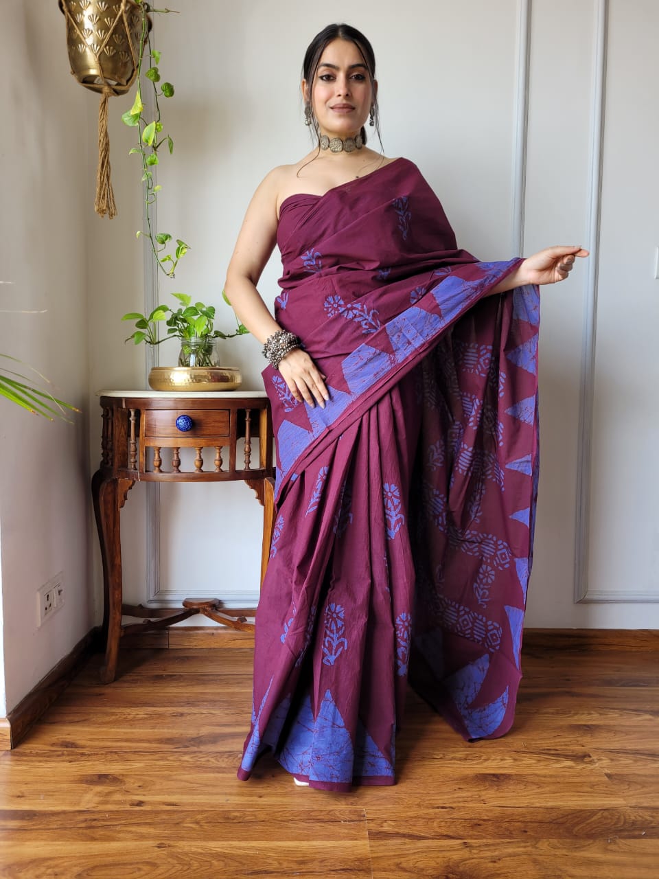 Hand Block Printed Pure cotton saree with Blouse Piece